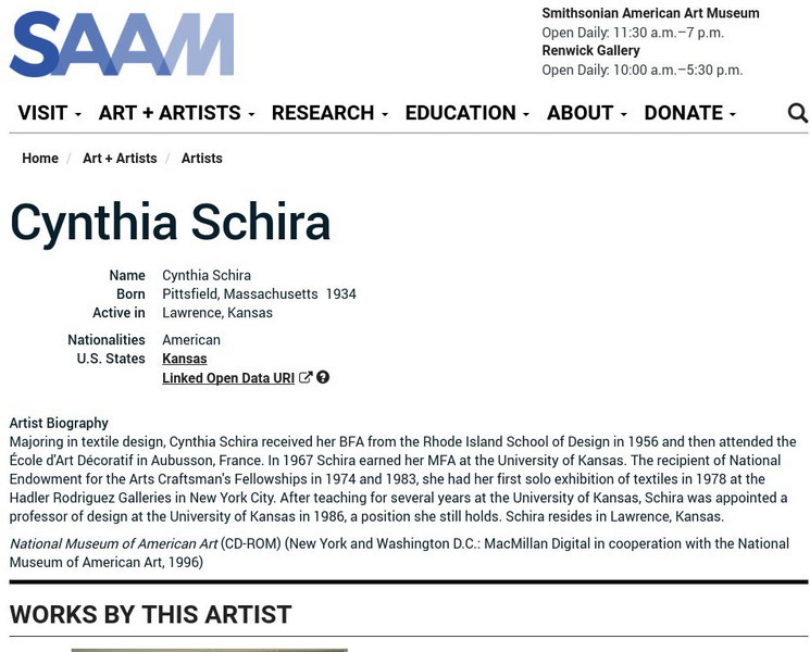 Smithsonian American Art Museum: Cynthia Schira Handout Smithsonian American Art Museum: Cynthia Schira Handout