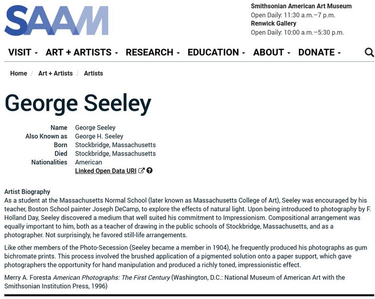 Smithsonian American Art Museum: George Seeley Handout Smithsonian American Art Museum: George Seeley Handout