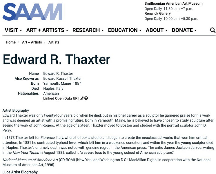 Smithsonian American Art Museum: Edward R. Thaxter Handout Smithsonian American Art Museum: Edward R. Thaxter Handout