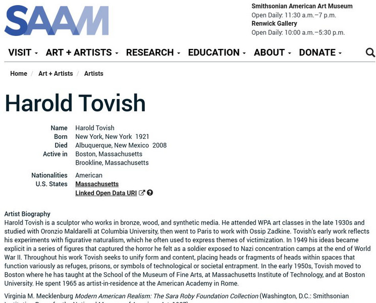 Smithsonian American Art Museum: Harold Tovish Handout Smithsonian American Art Museum: Harold Tovish Handout