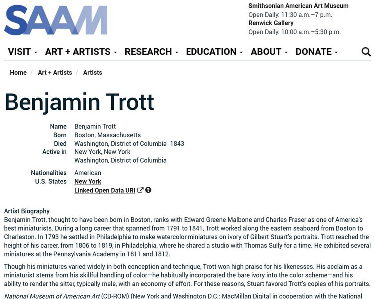 Smithsonian American Art Museum: Benjamin Trott Handout Smithsonian American Art Museum: Benjamin Trott Handout