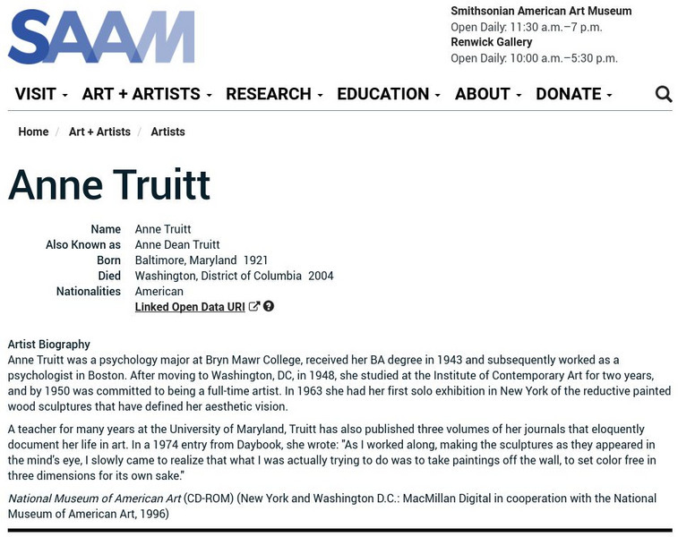 Smithsonian American Art Museum: Anne Truitt Handout