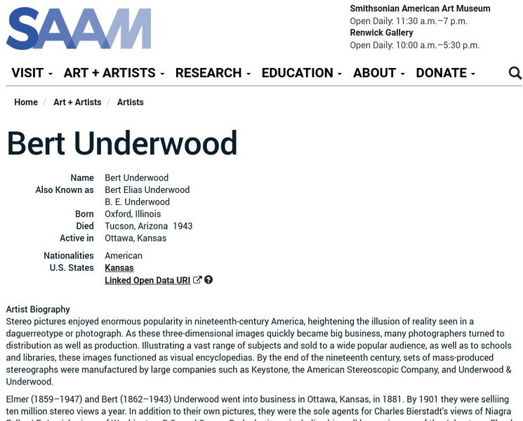 Smithsonian American Art Museum: Bert Underwood Handout Smithsonian American Art Museum: Bert Underwood Handout