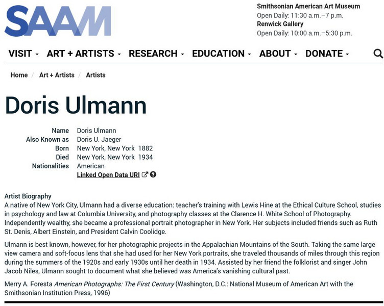 Smithsonian American Art Museum: Doris Ulmann Handout Smithsonian American Art Museum: Doris Ulmann Handout