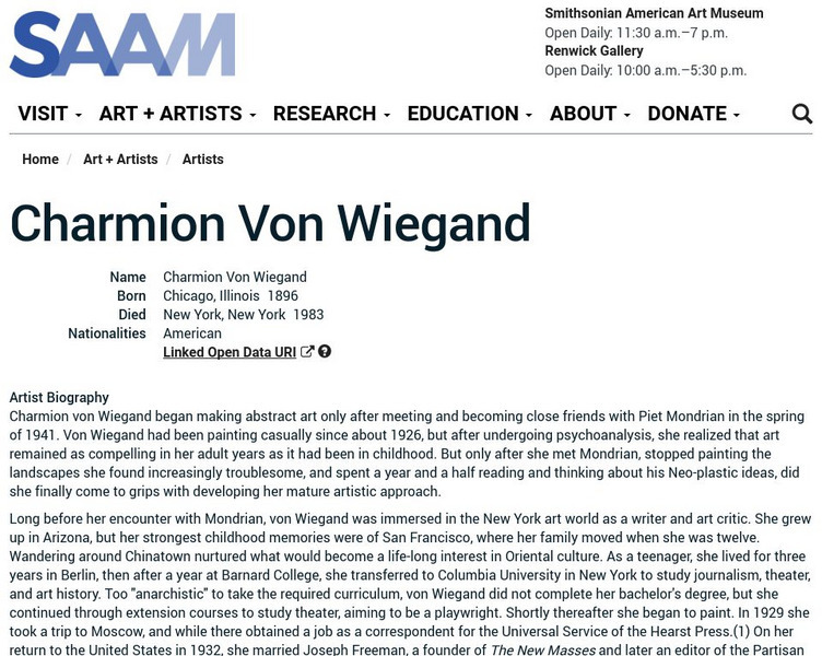 Smithsonian American Art Museum: Charmion Von Wiegand Handout Smithsonian American Art Museum: Charmion Von Wiegand Handout