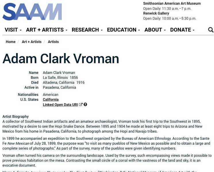 Smithsonian American Art Museum: Adam Clark Vroman Handout