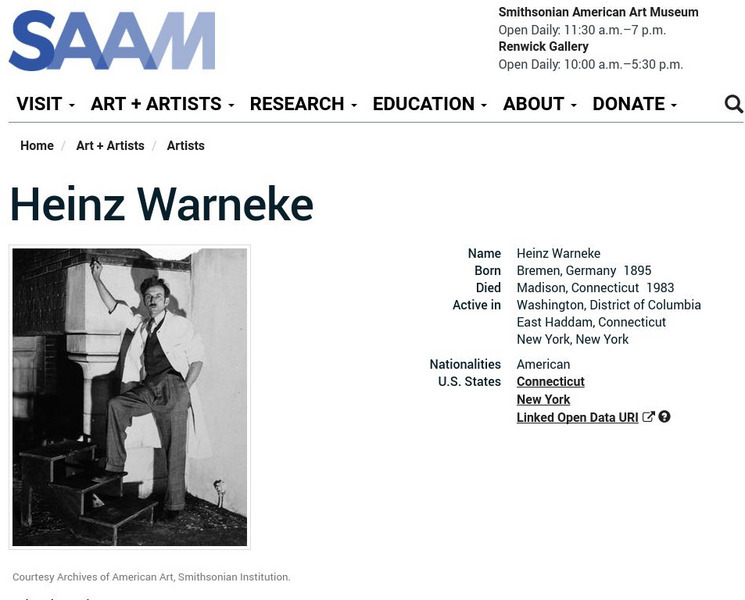 Smithsonian American Art Museum: Heinz Warneke Handout Smithsonian American Art Museum: Heinz Warneke Handout
