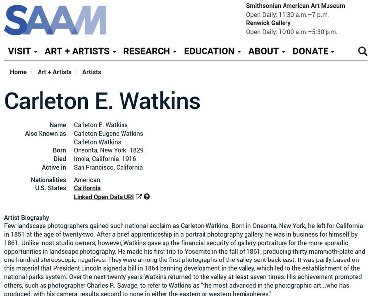 Smithsonian American Art Museum: Carleton E. Watkins Handout