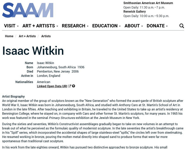 Smithsonian American Art Museum: Isaac Witkin Handout Smithsonian American Art Museum: Isaac Witkin Handout