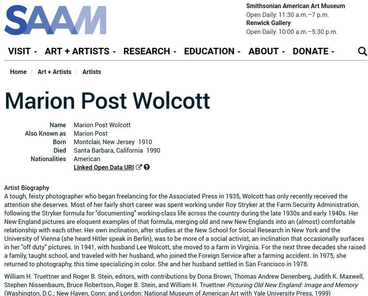 Smithsonian American Art Museum: Marion Post Wolcott Handout