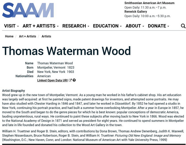 Smithsonian American Art Museum: Thomas Waterman Wood Handout Smithsonian American Art Museum: Thomas Waterman Wood Handout