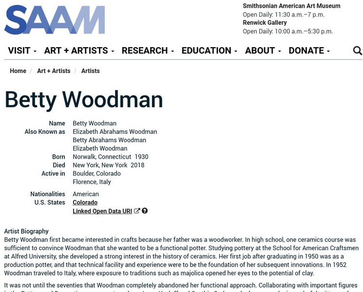 Smithsonian American Art Museum: Betty Woodman Handout Smithsonian American Art Museum: Betty Woodman Handout