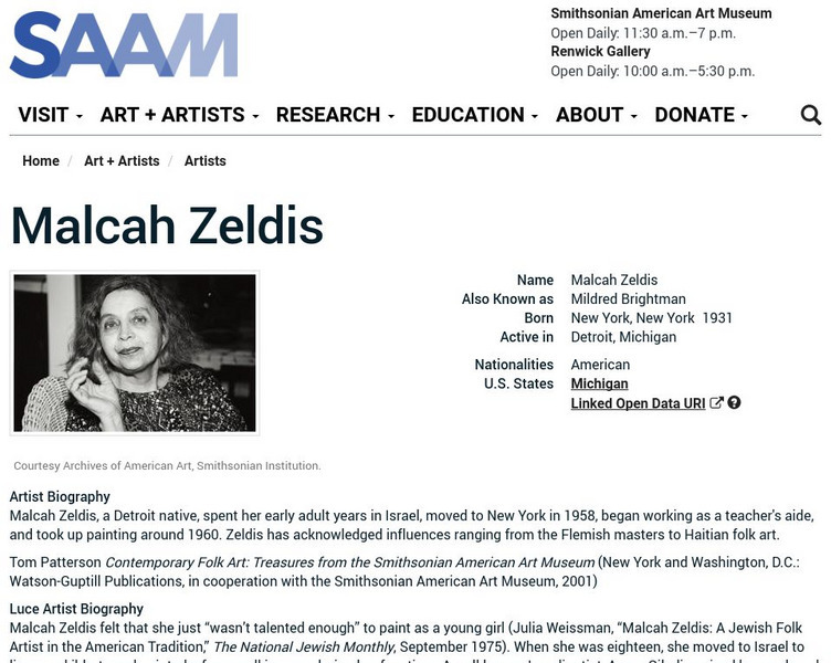 Smithsonian American Art Museum: Malcah Zeldis Handout Smithsonian American Art Museum: Malcah Zeldis Handout