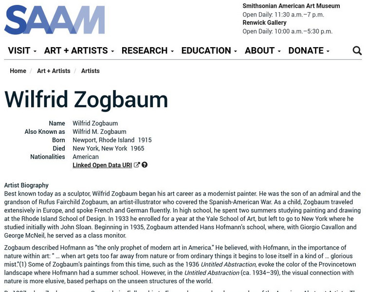 Smithsonian American Art Museum: Wilfrid Zogbaum Handout Smithsonian American Art Museum: Wilfrid Zogbaum Handout