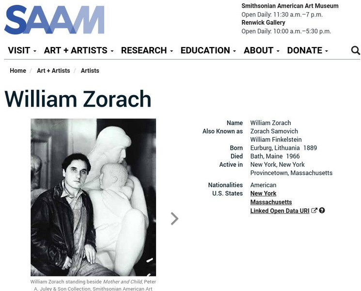 Smithsonian American Art Museum: William Zorach Handout