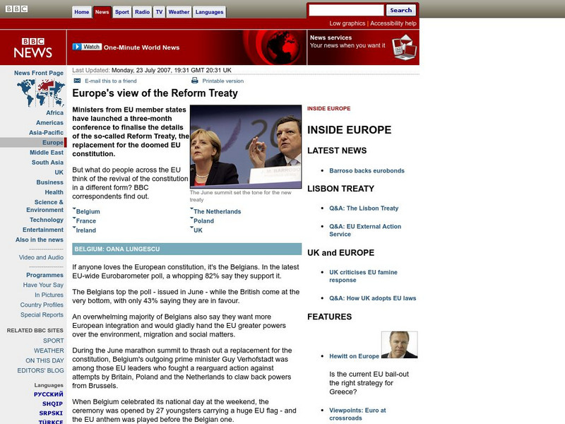 Bbc: Europe's View of the Reform Treaty Handout