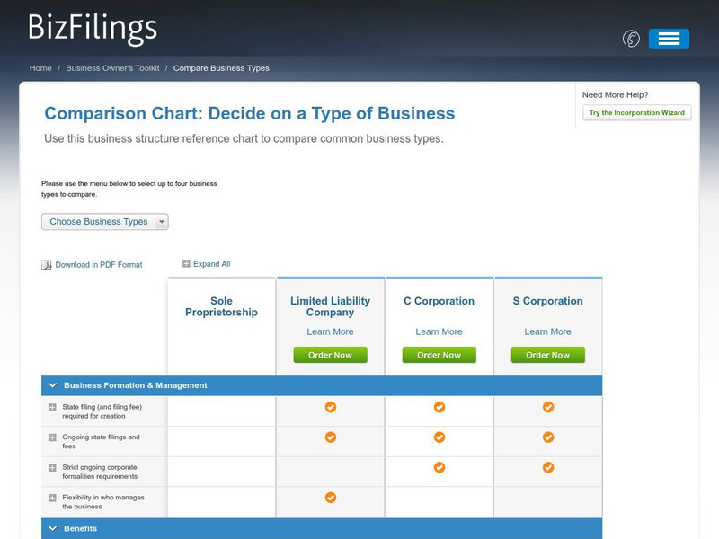 Biz Filings: Compare Business Types Activity
