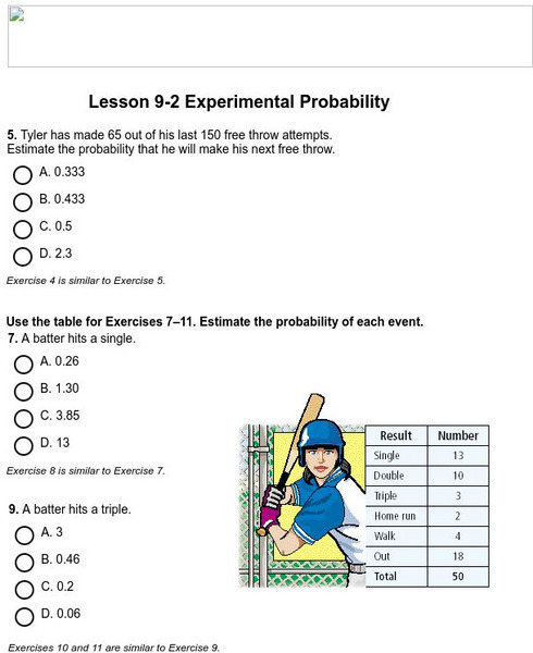 Holt, Rinehart and Winston: Homework Help Independent Practice: Experimental Probability eBook Holt, Rinehart and Winston: Homework Help Independent Practice: Experimental Probability eBook