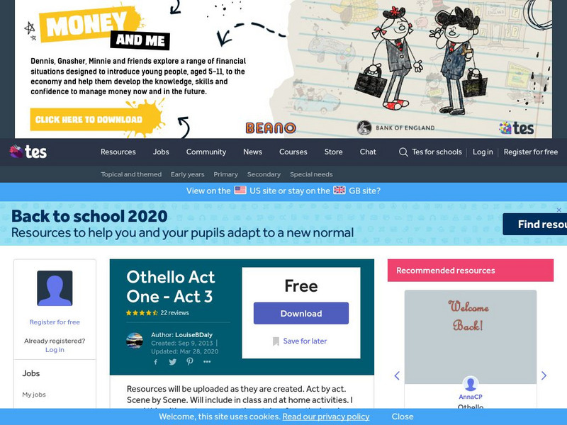 Tes: Othello Resources Unit Plan Tes: Othello Resources Unit Plan