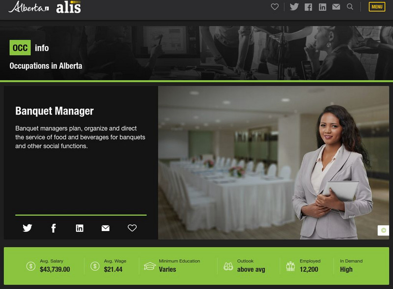 Alberta Human Resources and Employment: Oc Cinfo: Banquet Manager Website
