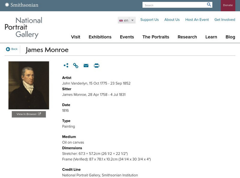 National Portrait Gallery: Hall of Presidents: James Monroe Website National Portrait Gallery: Hall of Presidents: James Monroe Website