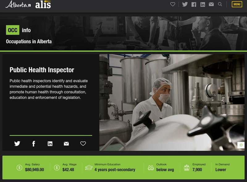 Alberta Learning Information Service: Public Health Inspector Article Alberta Learning Information Service: Public Health Inspector Article