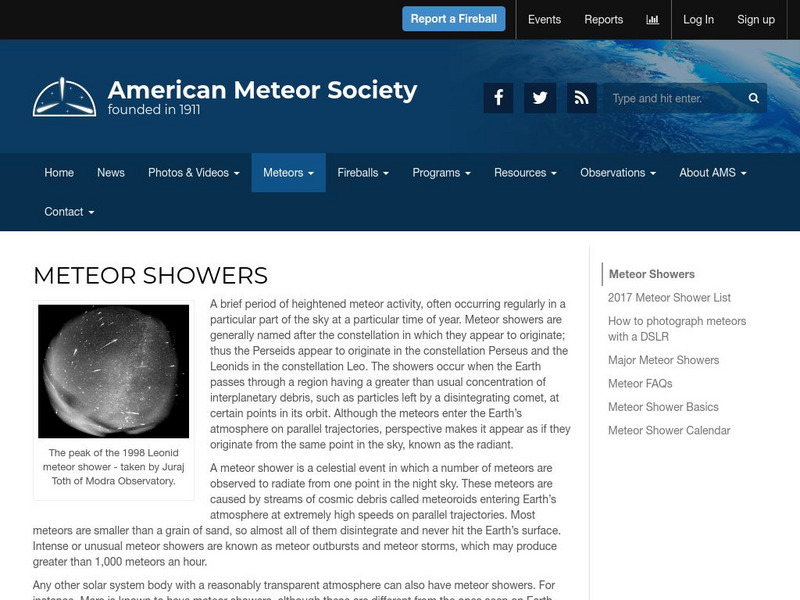 American Meteor Society: Comets & Meteor Showers Website American Meteor Society: Comets & Meteor Showers Website