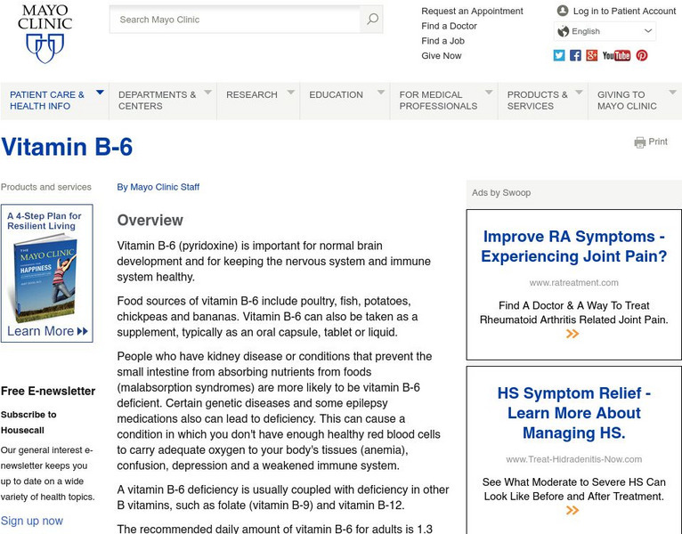Mayo Clinic: Vitamin B6 Website Mayo Clinic: Vitamin B6 Website