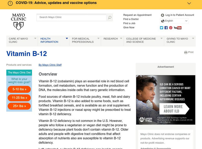 Mayo Clinic: Vitamin B12 Website