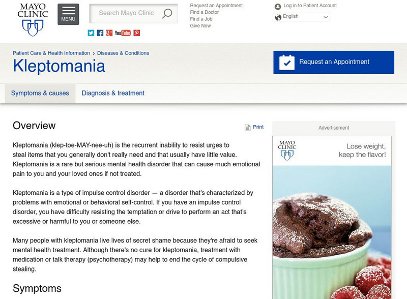 Mayo Clinic: Kleptomania Website