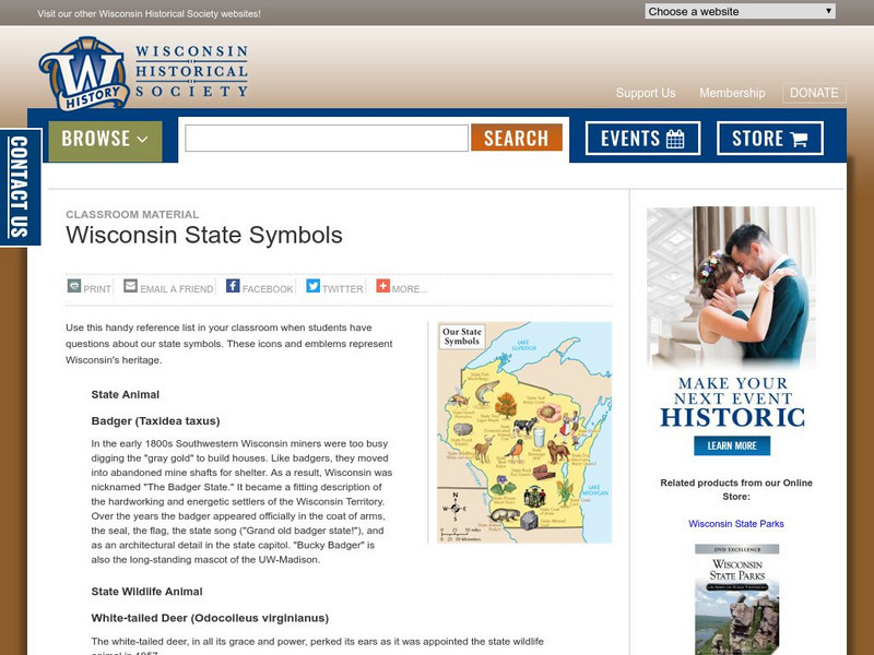 Wisconsin Historical Society: Wisconsin State Symbols Handout