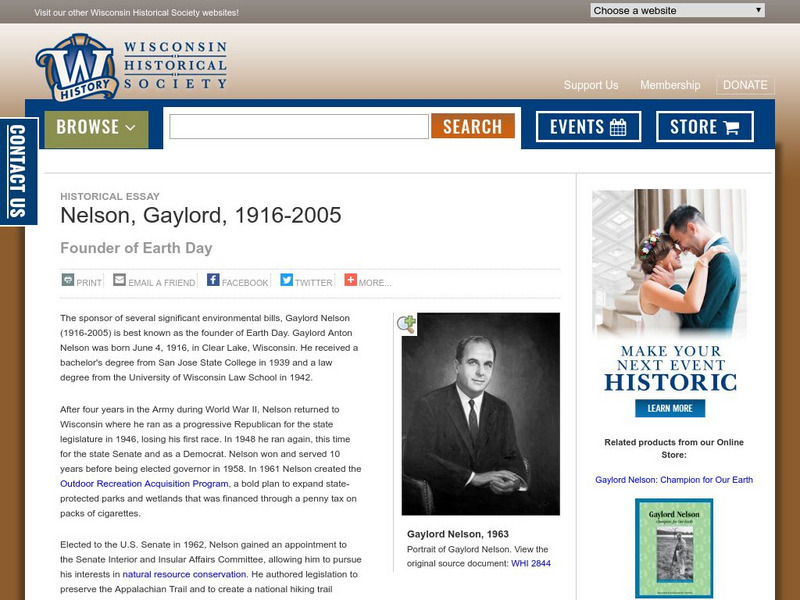 Wisconsin Historical Society: Gaylord Nelson, 1916 2005 Handout Wisconsin Historical Society: Gaylord Nelson, 1916 2005 Handout
