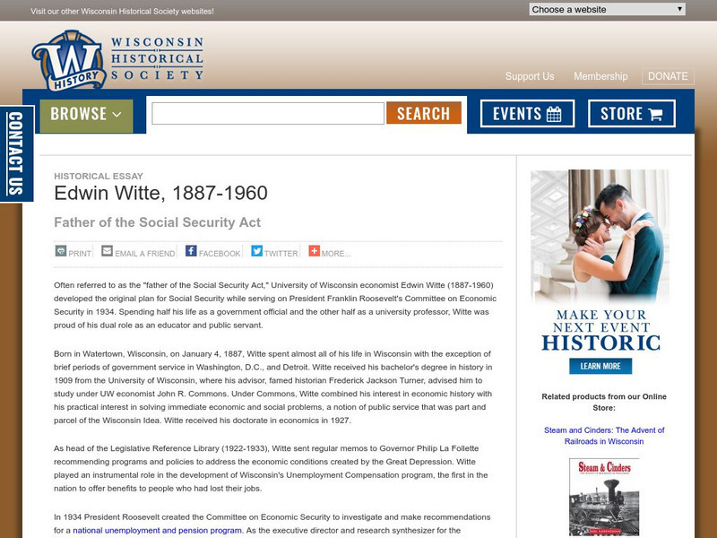 Wisconsin Historical Society: Edwin Witte, 1887 1960 Handout Wisconsin Historical Society: Edwin Witte, 1887 1960 Handout