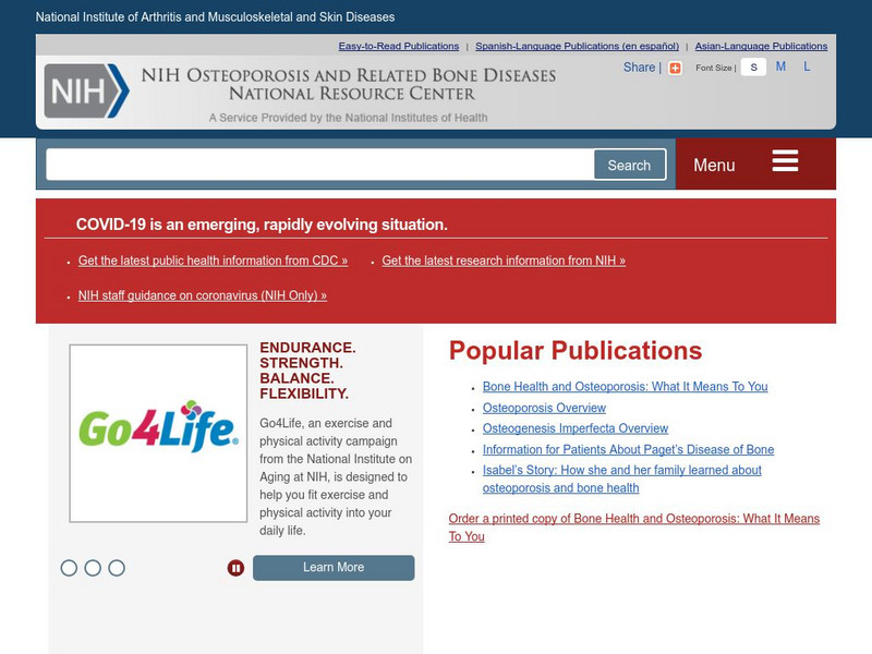 The Nih Osteoporosis and Related Bone Diseases: National Resource Center Website The Nih Osteoporosis and Related Bone Diseases: National Resource Center Website