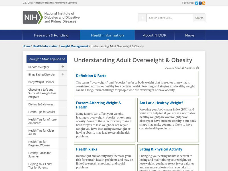 Niddk: Understanding Adult Overweight and Obesity Handout