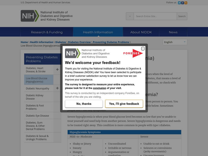 Niddk: Low Blood Glucose/hypoglycemia Handout Niddk: Low Blood Glucose/hypoglycemia Handout