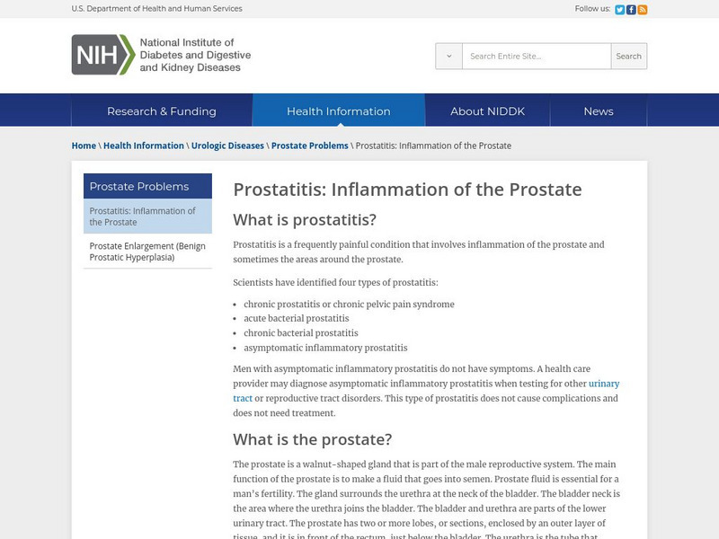 Niddk: Prostatitis: Inflammation of the Prostate Handout