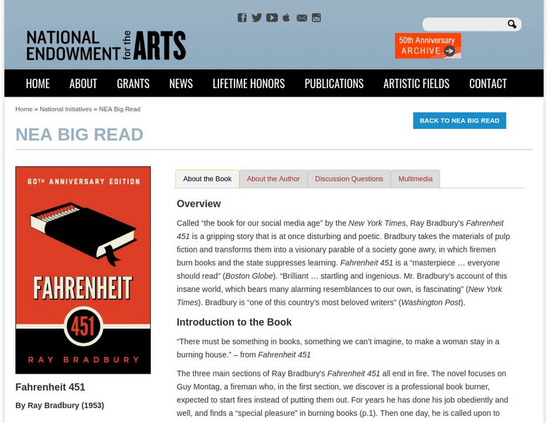 National Endowment for the Arts: The Big Read: Fahrenheit 451 Unit Plan National Endowment for the Arts: The Big Read: Fahrenheit 451 Unit Plan