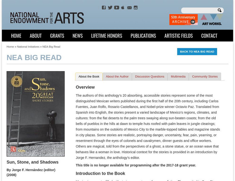 National Endowment for the Arts: The Big Read: Sun, Stone, and Shadows Unit Plan National Endowment for the Arts: The Big Read: Sun, Stone, and Shadows Unit Plan