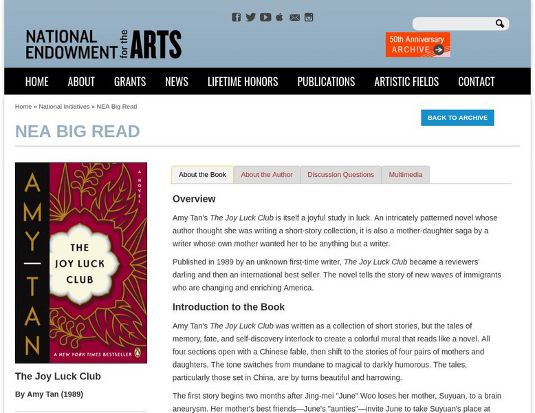 National Endowment for the Arts: The Big Read: The Joy Luck Club Unit Plan National Endowment for the Arts: The Big Read: The Joy Luck Club Unit Plan