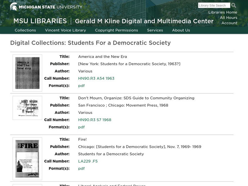Michigan State University: Msu Libraries: Students for a Democratic Society Primary Michigan State University: Msu Libraries: Students for a Democratic Society Primary