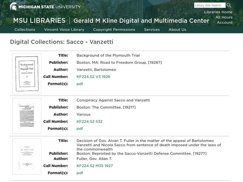 Michigan State University: Msu Libraries: Digital Collections: Sacco Vanzetti Primary Michigan State University: Msu Libraries: Digital Collections: Sacco Vanzetti Primary
