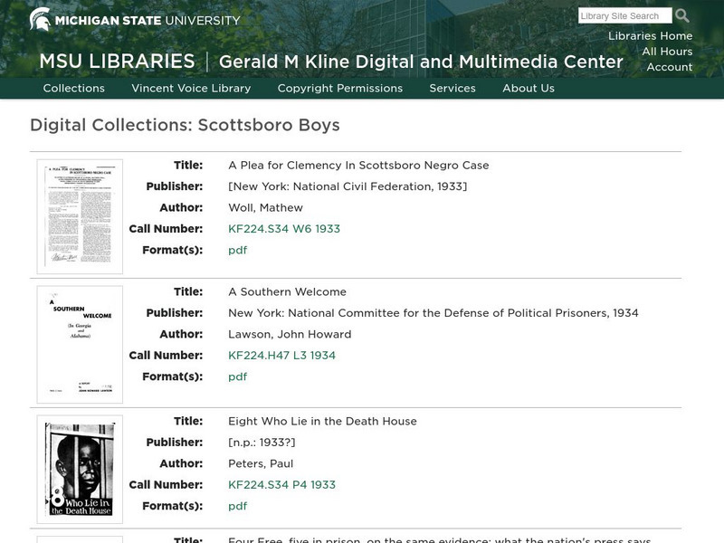 Michigan State University: Msu Libraries: Digital Collections: Scottsboro Boys Primary Michigan State University: Msu Libraries: Digital Collections: Scottsboro Boys Primary