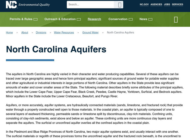 Nc Division of Water Resources: North Carolina Aquifers Article Nc Division of Water Resources: North Carolina Aquifers Article
