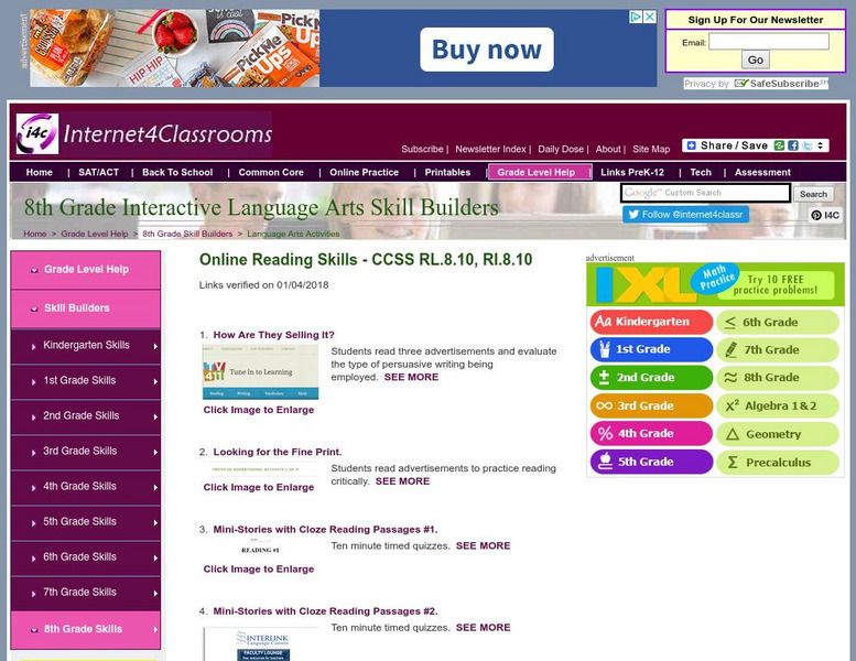 Internet4 Classrooms: 8th Grade Interactive Language Arts Skill Builders Lesson Plan Internet4 Classrooms: 8th Grade Interactive Language Arts Skill Builders Lesson Plan