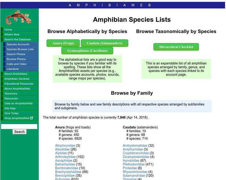 Amphibia Web: Amphibian Species Lists Website Amphibia Web: Amphibian Species Lists Website