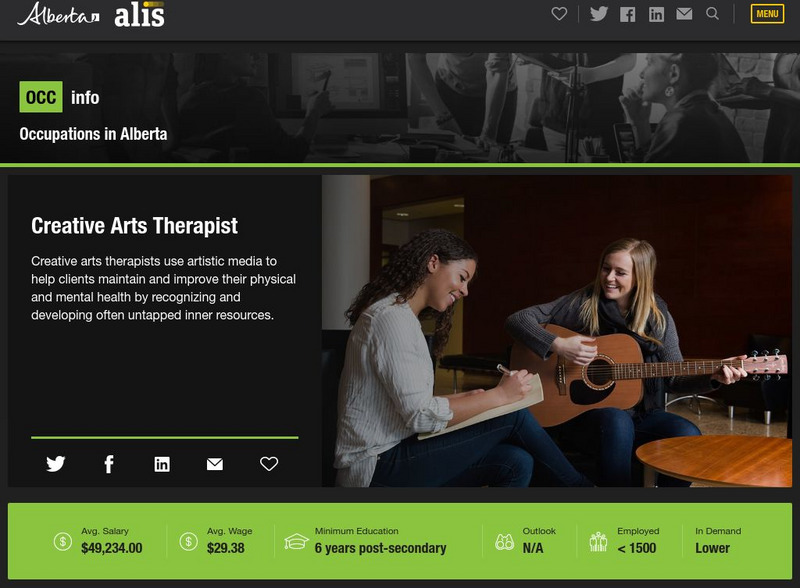 Alberta Occupational Profile: Creative Arts Therapist Website