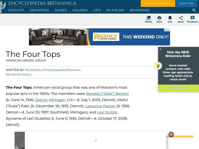 Encyclopedia Britannica: The Four Tops Handout Encyclopedia Britannica: The Four Tops Handout