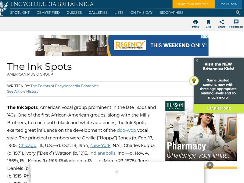 Encyclopedia Britannica: The Ink Spots Handout Encyclopedia Britannica: The Ink Spots Handout