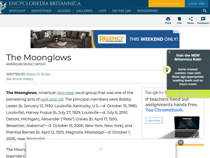 Encyclopedia Britannica: The Moonglows Handout Encyclopedia Britannica: The Moonglows Handout
